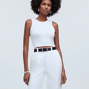 Madewell White Crop Ribbed Supima Top Minimalist Tank XS